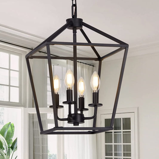 4 Light Chandelier, Industrial Ceiling Light Black