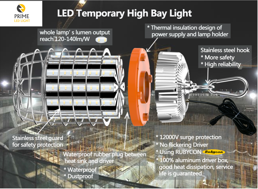 100W Led Temporary Work Light Fixture 12000LM 5000K - Jobsite Construction Site- 5 years Warranty